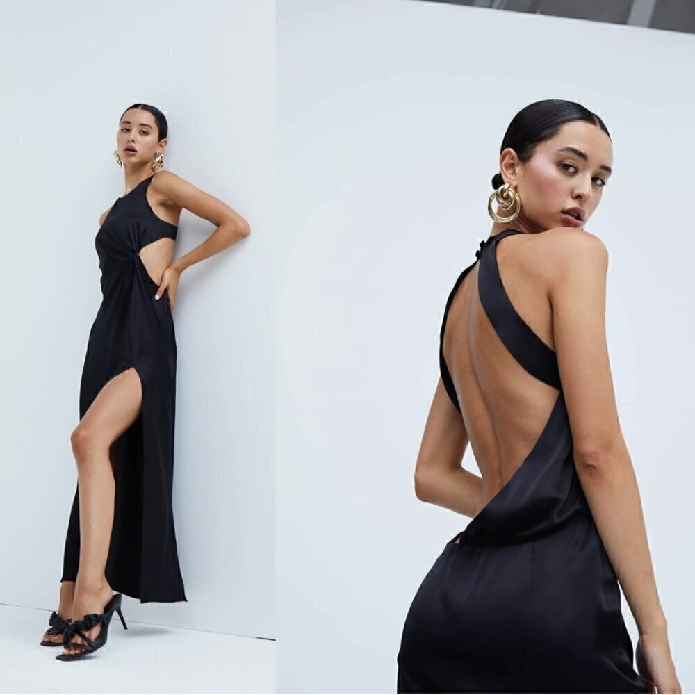FOR LOVE & LEMONS Taliah Maxi Dress in Black Size Large